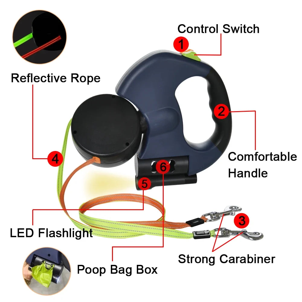 Aven 5-in-1 Reflective Dog Leash with Integrated Flashlight