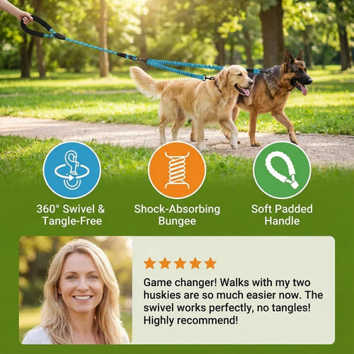 Aven 2-in-1 Double Dog Lead with 360° Swivel